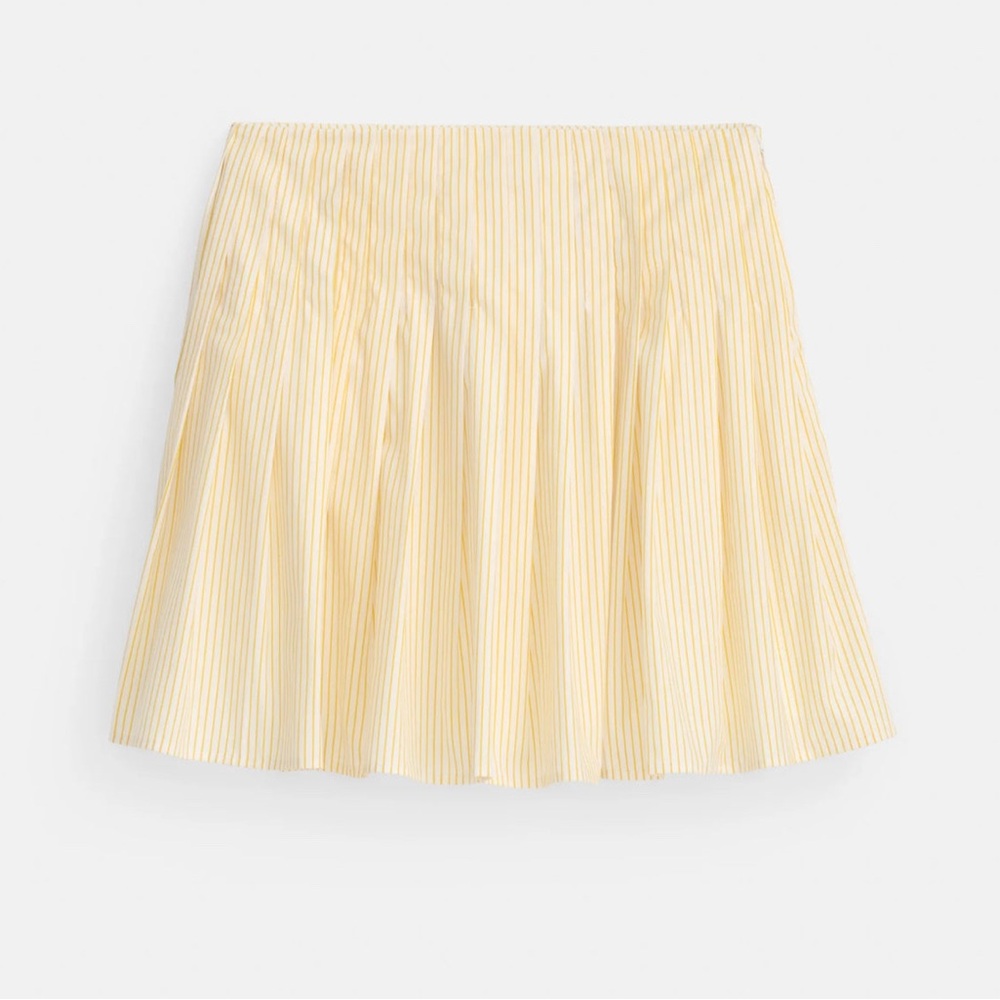 ALEX MILL PENELOPE STRIPE PLEATED SKIRT IN COTTON POPLIN - WHITE/YELLOW